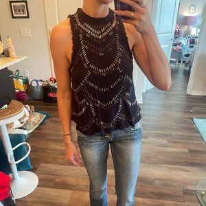 Free People Beaded, Backless, Navy Going Out Top